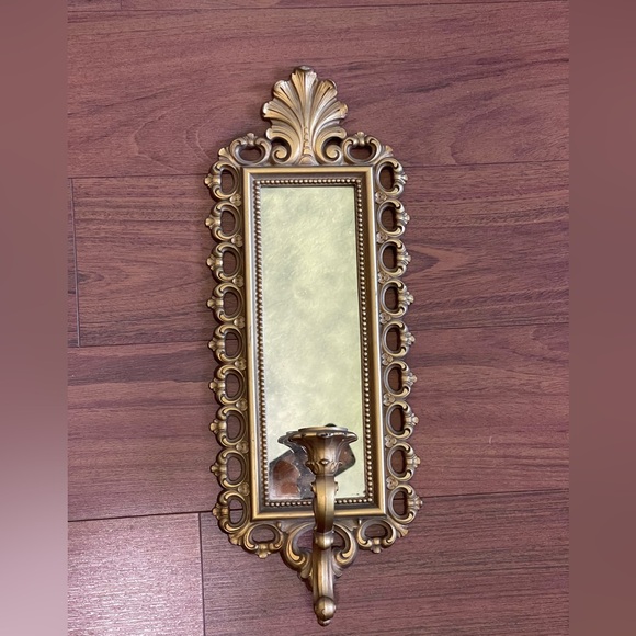 Vintage Homco Dart Wall Sconce Candle Holder Smoky Mirror gold tone - Picture 2 of 12